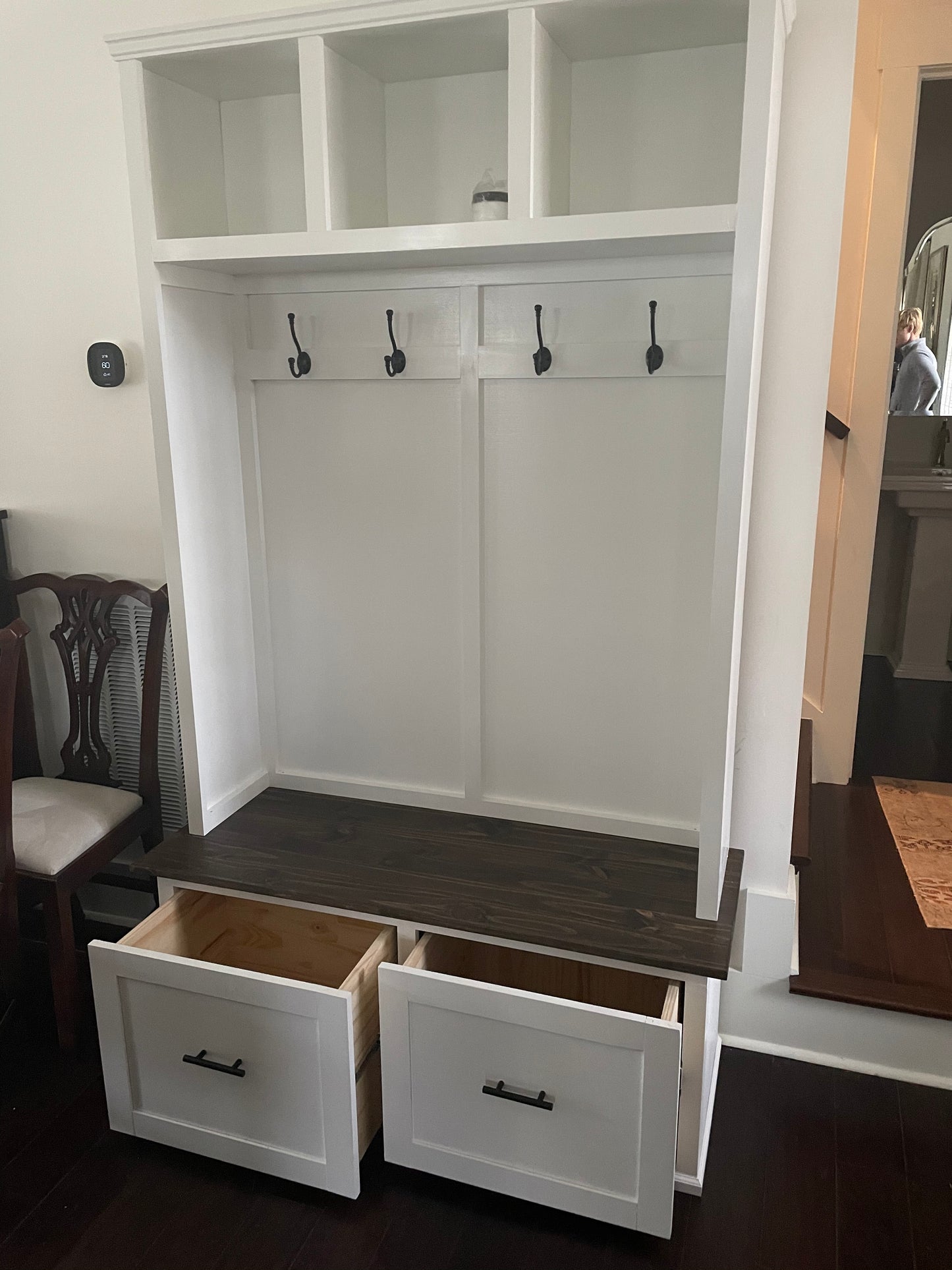 Farmhouse Hall tree with drawers | Mudroom locker | Custom Size and Color Available | Halltree entryway bench with storage