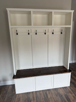 Farmhouse Hall tree with drawers | Mudroom locker | Custom Size and Color Available | Halltree entryway bench with storage